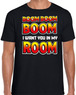 Bellatio Decorations Foute party t-shirt voor heren - Boom boom boom i want you in my room - zwart - carnaval/themafeest S