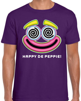 Bellatio Decorations Foute Party T-shirt voor heren - happy de peppie - paars - carnaval/themafeest 2XL