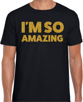 Bellatio Decorations Foute party t-shirt voor heren - I am zo amazing - zwart - glitter goud - carnaval/themafeest