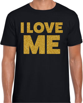 Bellatio Decorations Foute party t-shirt voor heren - I love me - zwart - glitter goud - carnaval/themafeest 2XL