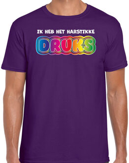 Bellatio Decorations Foute party t-shirt voor heren - Ik heb het hartstikke druks - paars - carnaval/themafeest L