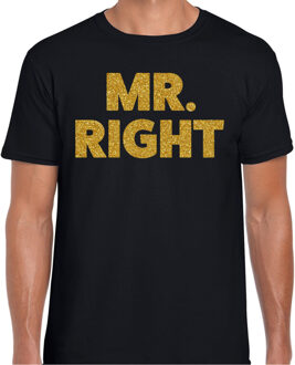 Bellatio Decorations Foute party t-shirt voor heren - mister right - zwart - glitter goud - carnaval/themafeest