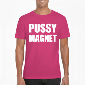 Bellatio Decorations Foute party T-shirt voor heren - Pussy magnet - roze - feestkleding L