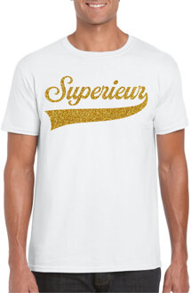 Bellatio Decorations Foute party t-shirt voor heren - Superieur - wit - glitter - carnaval/themafeest 2XL