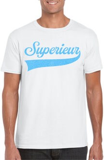 Bellatio Decorations Foute party t-shirt voor heren - Superieur - wit - glitter - carnaval/themafeest Blauw