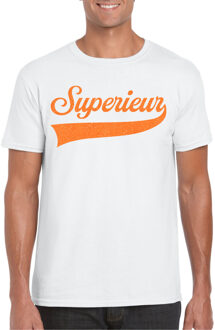 Bellatio Decorations Foute party t-shirt voor heren - Superieur - wit - glitter - carnaval/themafeest