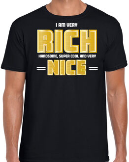 Bellatio Decorations Foute party verkleed t-shirt voor heren - rijk goud - zwart - rich, handsome, nice - carnaval/themaf 2XL