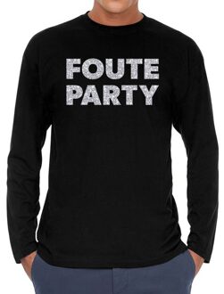 Bellatio Decorations Foute party zilver glitter long sleeve t-shirt zwart voor heren 2XL