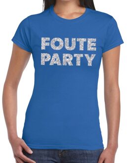 Bellatio Decorations Foute Party zilveren glitter tekst t-shirt blauw dames XS