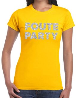 Bellatio Decorations Foute Party zilveren glitter tekst t-shirt geel dames XS