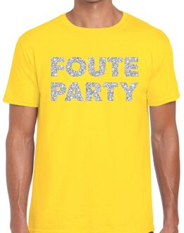 Bellatio Decorations Foute party zilveren glitter tekst t-shirt geel heren 2XL