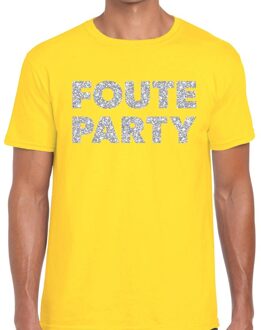Bellatio Decorations Foute party zilveren glitter tekst t-shirt geel heren L