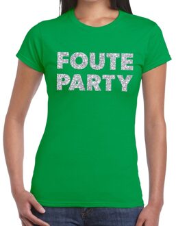 Bellatio Decorations Foute Party zilveren glitter tekst t-shirt groen dames XS