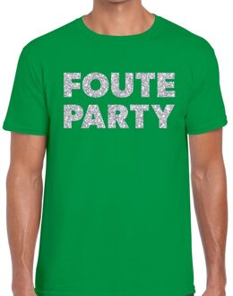 Bellatio Decorations Foute party zilveren glitter tekst t-shirt groen heren XL