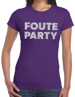 Bellatio Decorations Foute Party zilveren glitter tekst t-shirt paars dames 2XL