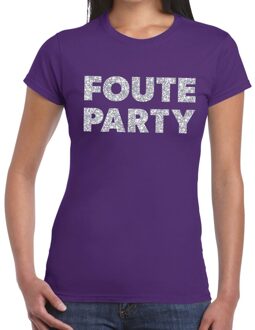 Bellatio Decorations Foute Party zilveren glitter tekst t-shirt paars dames M