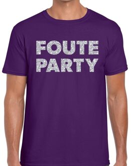 Bellatio Decorations Foute party zilveren glitter tekst t-shirt paars heren M
