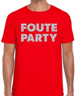 Bellatio Decorations Foute party zilveren glitter tekst t-shirt rood heren 2XL