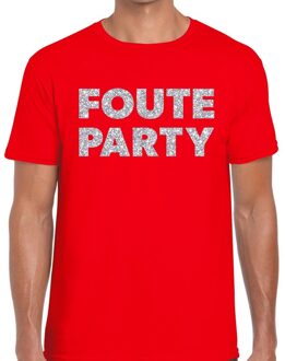 Bellatio Decorations Foute party zilveren glitter tekst t-shirt rood heren M