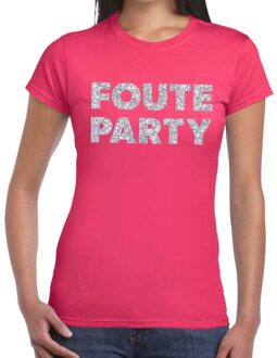 Bellatio Decorations Foute Party zilveren glitter tekst t-shirt roze dames S