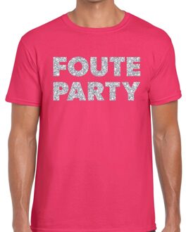 Bellatio Decorations Foute party zilveren glitter tekst t-shirt roze heren 2XL