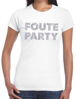 Bellatio Decorations Foute Party zilveren glitter tekst t-shirt wit dames L