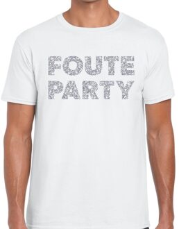 Bellatio Decorations Foute party zilveren glitter tekst t-shirt wit heren L