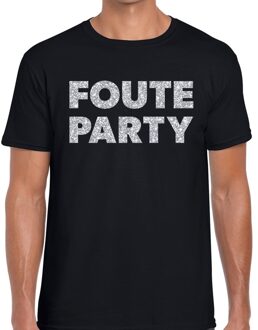 Bellatio Decorations Foute party zilveren glitter tekst t-shirt zwart heren 2XL