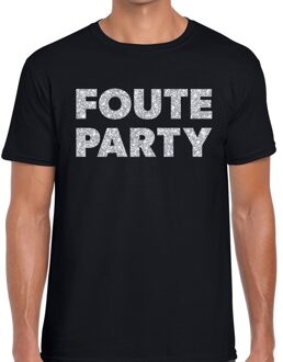 Bellatio Decorations Foute party zilveren glitter tekst t-shirt zwart heren L
