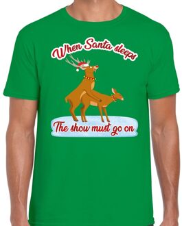 Bellatio Decorations Foute t-shirt / shirt - seksende rendieren - when Santa sleeps the show must go on - groen voor heren 2XL (56)