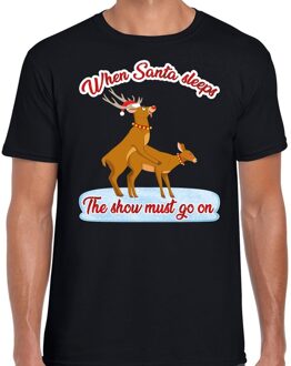 Bellatio Decorations Foute t-shirt / shirt - seksende rendieren - when Santa sleeps the show must go on - zwart voor heren L (52)