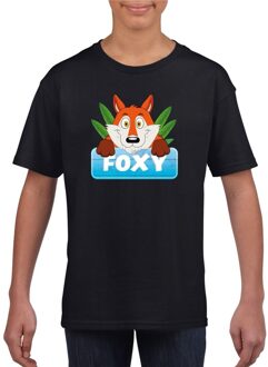 Bellatio Decorations Foxy de vos t-shirt zwart voor kinderen - unisex - vossen shirt XS (110-116)