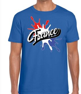 Bellatio Decorations France/Frankrijk t-shirt spetter blauw voor heren 2XL