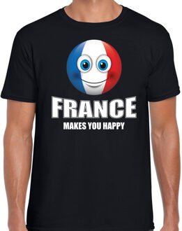 Bellatio Decorations France makes you happy landen t-shirt Frankrijk zwart voor heren met emoticon 2XL