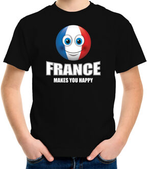 Bellatio Decorations France makes you happy landen t-shirt Frankrijk zwart voor kinderen met Emoticon L (146-152)