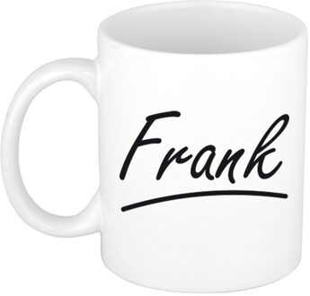 Bellatio Decorations Frank Naam koffiemok - beker - met sierlijke letters - wit - 300 ml - Cadeau - Heren