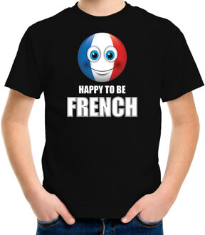 Bellatio Decorations Frankrijk Emoticon Happy to be French landen t-shirt zwart kinderen XS (110-116)