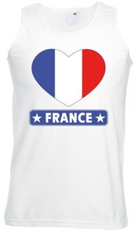 Bellatio Decorations Frankrijk hart vlag singlet shirt/ tanktop wit heren 2XL