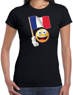 Bellatio Decorations Frankrijk supporter / fan emoticon t-shirt zwart voor dames L