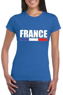Bellatio Decorations Frankrijk supporters kleding t-shirt - voor dames - blauw - met vlag kleuren print - korte mouwen