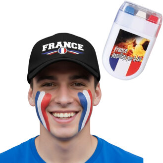 Bellatio Decorations Frankrijk supporters set - baseballcap zwart - met vlag schminkstift - volwassenen - landen