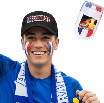 Bellatio Decorations Frankrijk supporters set - baseballcap zwart - met vlag schminkstift - volwassenen - landen