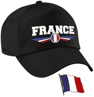 Bellatio Decorations Frankrijk supporters setje - baseballcap print zwart - colbert pin broche vlag - volwassenen