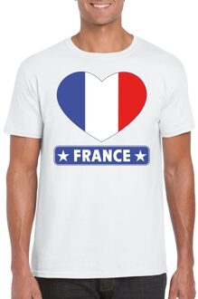 Bellatio Decorations Frankrijk t-shirt met franse vlag in hart wit heren 2xl