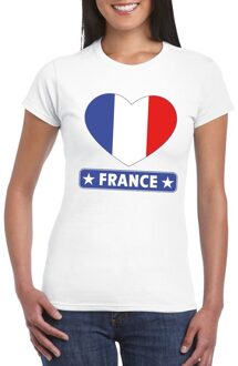 Bellatio Decorations Frankrijk t-shirt - met hartjes vlag print - wit - dames - korte mouwen - landen supporters