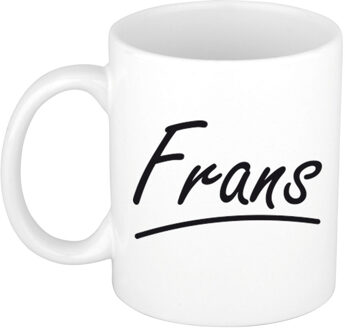 Bellatio Decorations Frans Naam koffiemok - beker - met sierlijke letters - wit - 300 ml - Cadeau - Heren