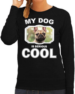 Bellatio Decorations Franse bulldog honden trui / sweater my dog is serious cool zwart - dames - Franse bulldogs liefhebber cadeau sweaters 2XL