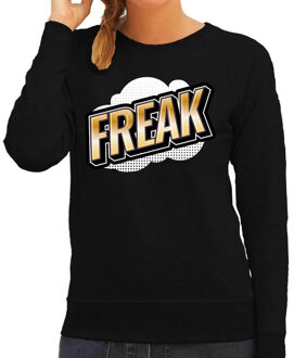 Bellatio Decorations Freak fun tekst sweater voor dames zwart in 3D effect 2XL