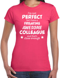 Bellatio Decorations Freaking awesome colleague / fantastische collega cadeau t-shirt roze dames -  kado shirt  / verjaardag cadeau 2XL