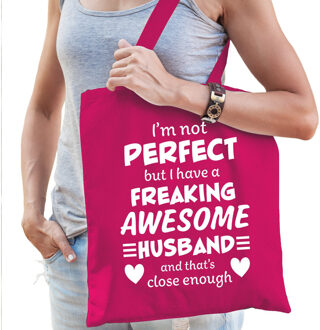 Bellatio Decorations Freaking awesome husband / echtgenoot cadeau tas roze voor dames